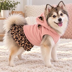 Top Paw XL Pink Cheetah Leopard Sweater Dress Dog Hoodie Ruffle Pet Outfit
